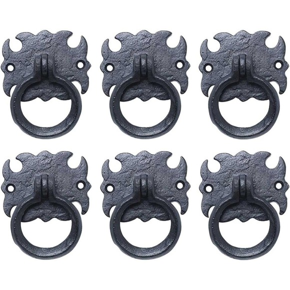 Renovators Supply Manufacturing Other - Renovators Supply Wrought Iron Cabinet Handles 3 in Black Drawer Pulls 6 Pack